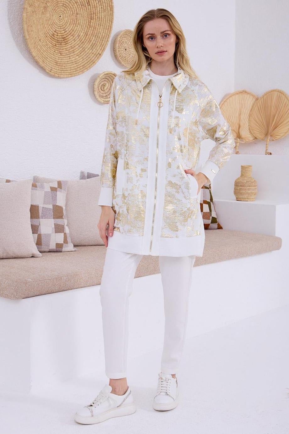 GOLD BASKILI DESENLİ KETEN GOLD KADIN  KAP MB15.160-2Y5