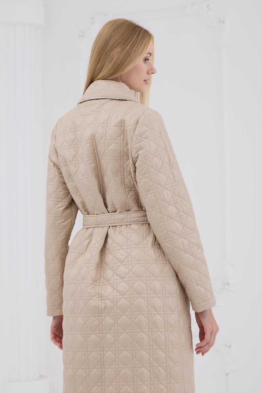 UZUN KOLLU KUŞAKLI BEJ KADIN KAP MB15.151-2K5