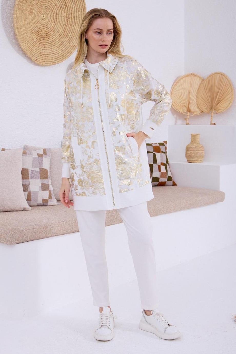 GOLD BASKILI DESENLİ KETEN GOLD KADIN  KAP MB15.160-2Y5