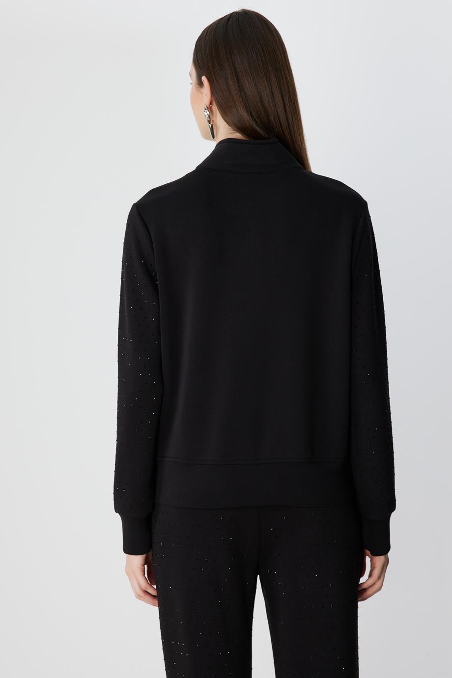 Yakası Fermuarlı Taşlı Eşofman Üstü Siyah 76343-2Y6