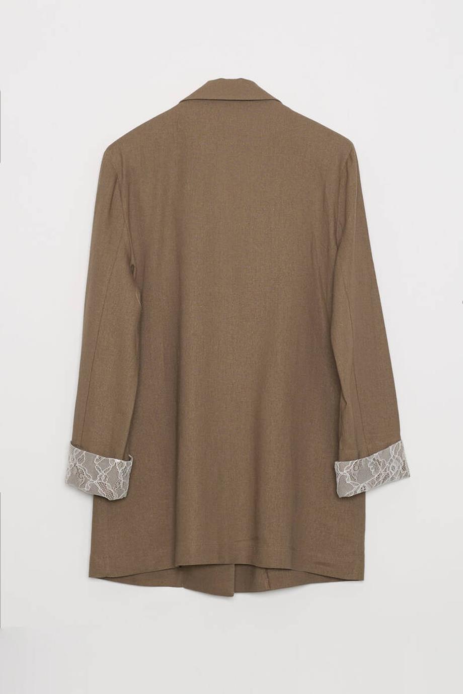 KATLAMALI KOL TEK DÜĞME KAHVE KADIN CEKET   D88940-2Y5