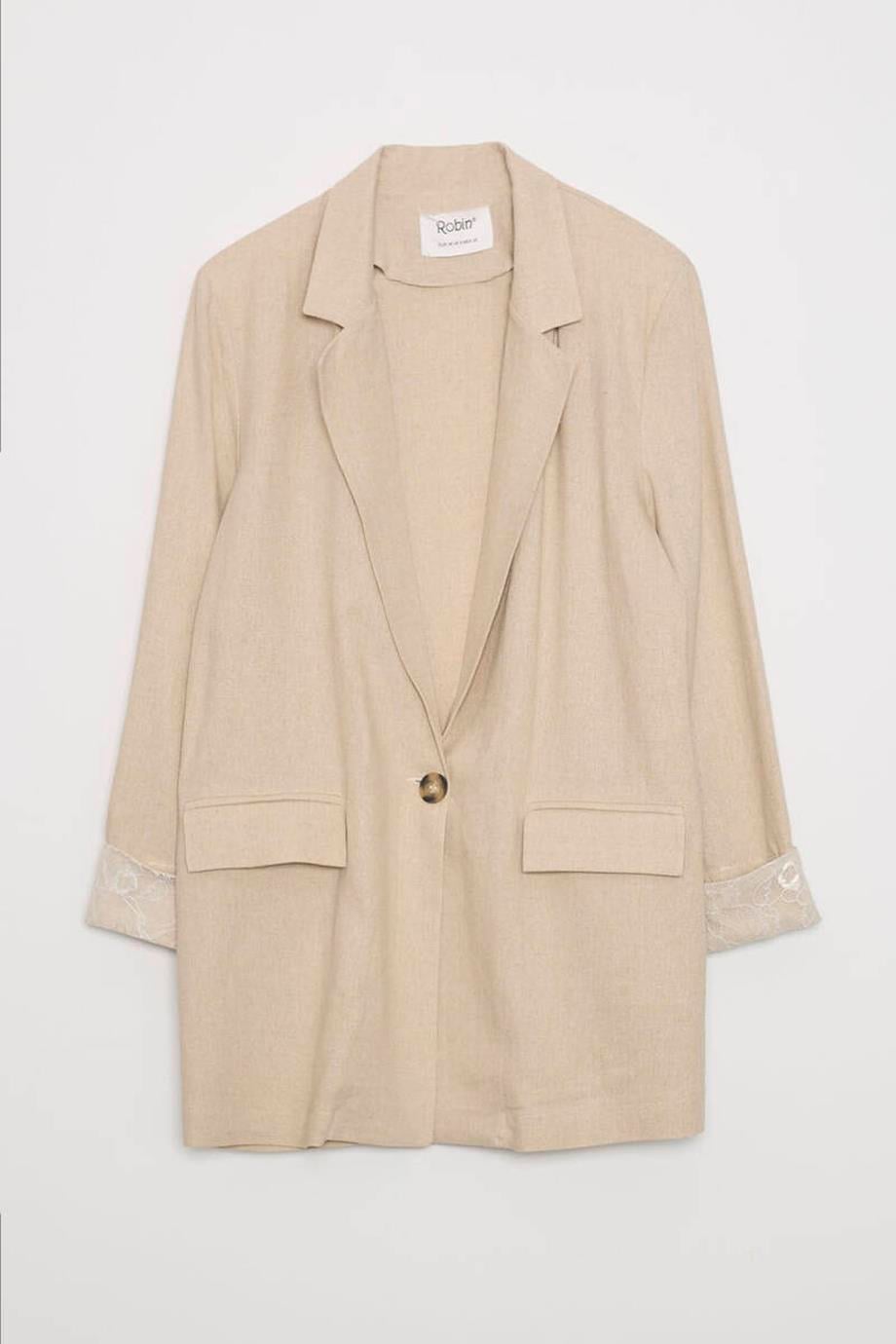 KATLAMALI KOL TEK DÜĞME NATUREL KADIN CEKET D88940-2Y5