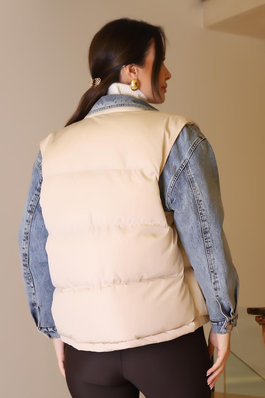YELEK DETAYLI LACİ KADIN KOT MONT  D99423-2K5