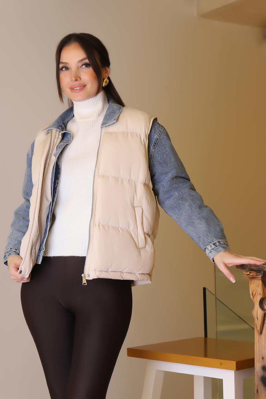 YELEK DETAYLI LACİ KADIN KOT MONT D99423-2K5