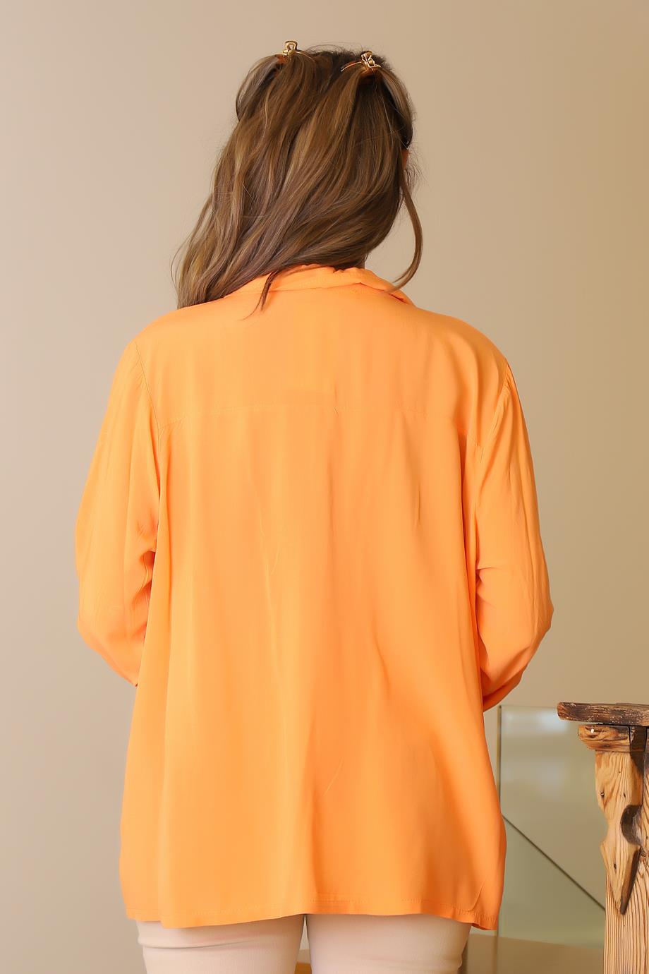 CEPLERİ PUL İŞLEMELİ ORANJ KADIN GÖMLEK  13-2Y5