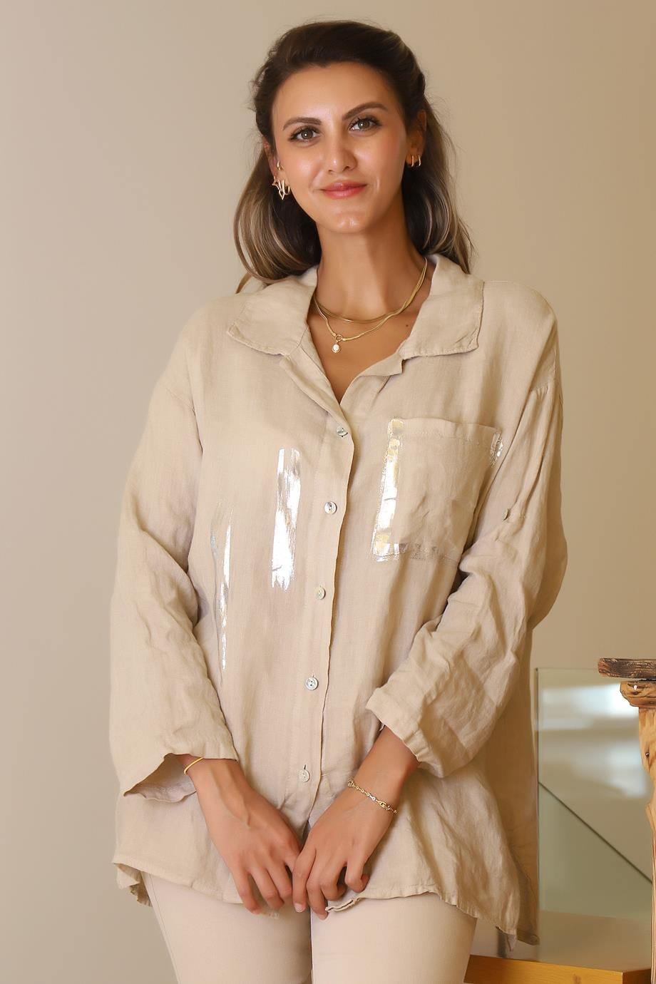 UZUN KOLLU CEPLİ KADIN BLUZ  13869-2Y5