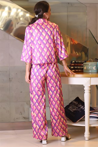 LİLA Renk GEOMETRİK DESENLİ KADIN PANTOLON 010-2Y2