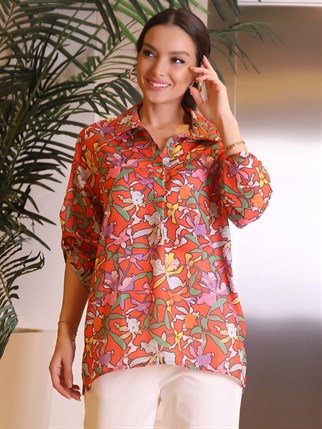 MERCAN Renk Desenli Kadın Gömlek 143-2Y2