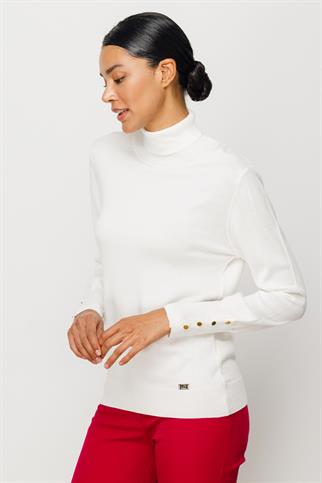 Süs Düğmeli Triko Ekru Kadın Kazak 27503-2K4