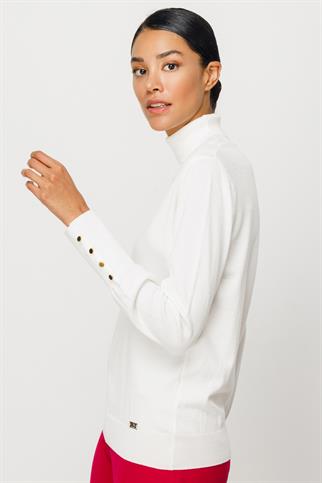 Süs Düğmeli Triko Ekru Kadın Kazak 27503-2K4