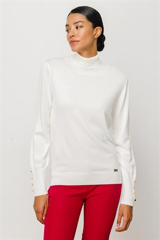 Süs Düğmeli Triko Ekru Kadın Kazak 27503-2K4