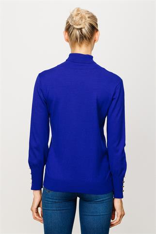 Süs Düğmeli Triko Saks Kadın Kazak 27503-2K4