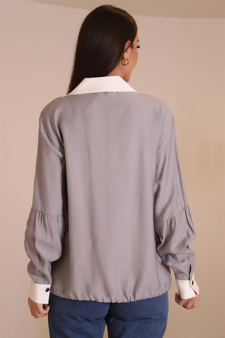 Uzun Kollu Salaş Model Gri Renk Kadın Gömlek 3446-2Y1