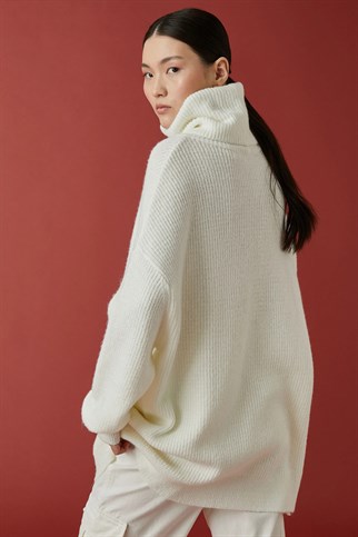 KADIN EKRU  BOĞAZLI KAZAK 3WAK90104HT