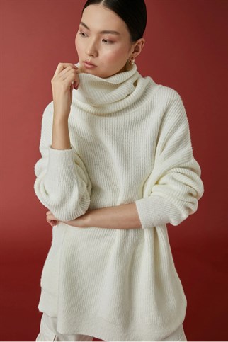 KADIN EKRU  BOĞAZLI KAZAK 3WAK90104HT