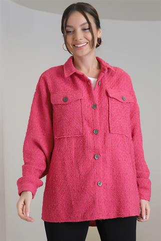 CEPLİ UZUN KOLLU FUŞYA KADIN GÖMLEK  4174-2K3