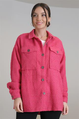 CEPLİ UZUN KOLLU FUŞYA KADIN GÖMLEK  4174-2K3