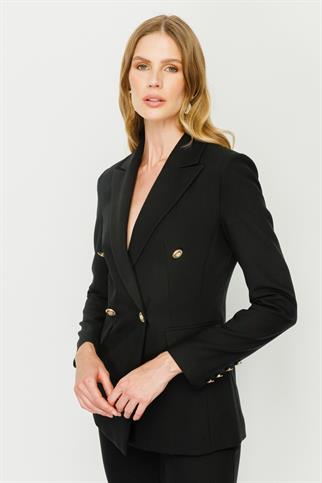 Düğmeli Blazer Siyah Kadın Ceket  4201-2K4