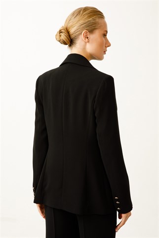 Ekol Blazer Süs Düğmeli Siyah Kadın Ceket 5005-2K3