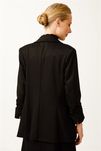 Ekol Blazer Düğmeli Kaşe Siyah Kadın  Ceket 5021-2K3