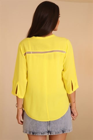 Önü Düğmeli Truvakar Kol Sarı Kadın Bluz 615-2Y2