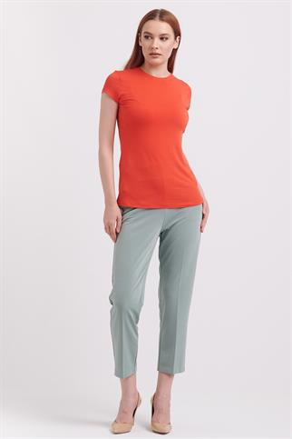 SIFIR YAKA KISA KOLLU  ORANJ KADIN BLUZ  71302-2K3