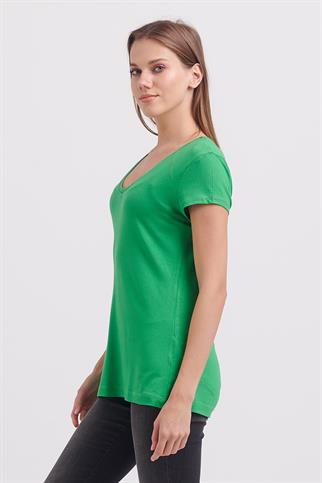 SIFIR YAKA KISA KOLLU YEŞİL KADIN BLUZ  71306-2K3