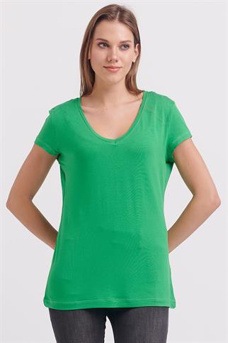 SIFIR YAKA KISA KOLLU YEŞİL KADIN BLUZ  71306-2K3
