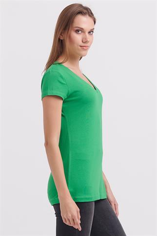 SIFIR YAKA KISA KOLLU YEŞİL KADIN BLUZ  71306-2K3
