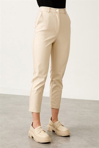 On Cepli Deri Taş Kadın Pantolon 74116-2K3