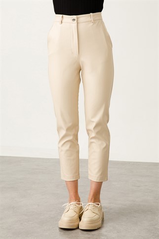 On Cepli Deri Taş Kadın Pantolon 74116-2K3