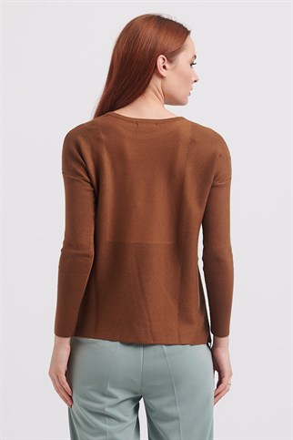 SIFIR YAKA UZUN KOLLU CAMEL KADIN KAZAK 75318-2K3