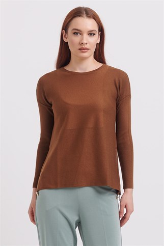 SIFIR YAKA UZUN KOLLU CAMEL KADIN KAZAK 75318-2K3