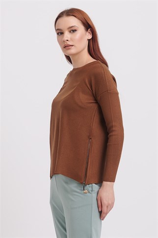 SIFIR YAKA UZUN KOLLU CAMEL KADIN KAZAK 75318-2K3