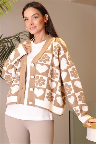 ÇİÇEK DESENLİ VİZON KADIN HIRKA  93352-2K3