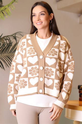 ÇİÇEK DESENLİ VİZON KADIN HIRKA  93352-2K3