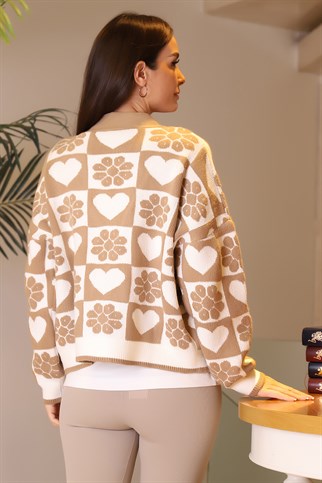 ÇİÇEK DESENLİ VİZON KADIN HIRKA  93352-2K3