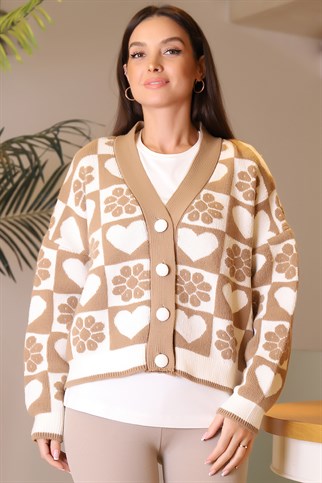 ÇİÇEK DESENLİ VİZON KADIN HIRKA  93352-2K3