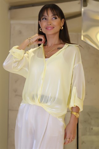 Sarı Renk Astarsız Uzun Kollu Kadın Bluz 82054-2Y6