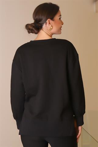 PENGUEN DESENLİ UZUN KOLLU SİYAH KADIN SWEATSHİRT  26315-2K5
