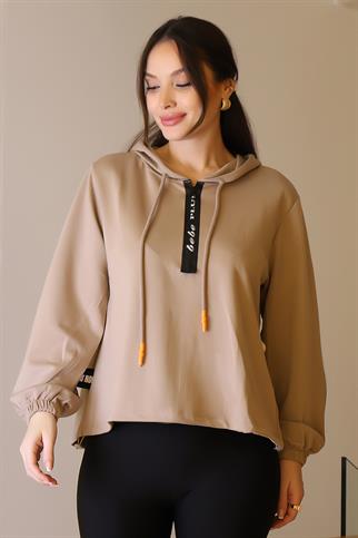 KAPÜŞONLU UZUN KOLLU VİZON KADIN SWEATSHİRT 28152-2K4