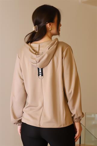 KAPÜŞONLU UZUN KOLLU VİZON KADIN SWEATSHİRT 28152-2K4