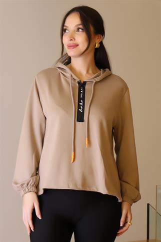 KAPÜŞONLU UZUN KOLLU VİZON KADIN SWEATSHİRT 28152-2K4