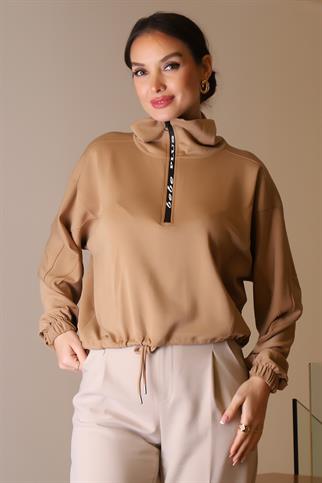 KOLLARI LASTİKLİ CAMEL KADIN SWEATSHİRT  28181-2K5