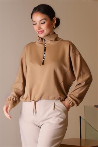 KOLLARI LASTİKLİ CAMEL KADIN SWEATSHİRT  28181-2K5