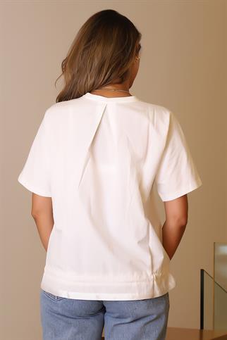 SIFIR YAKA DESENLİ EKRU KADIN T-SHİRT  28477-2Y5