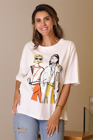 YARIM KOLLU SIFIR YAKA EKRU KADIN T-SHİRT  28479-2Y5 