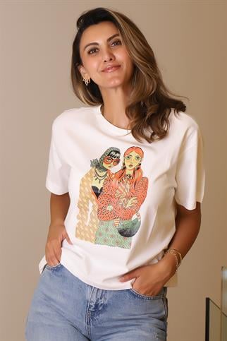  SIFIR YAKA KISA KOLLU EKRU KADIN T-SHİRT  28675-2Y5