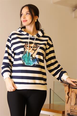 KAPÜŞONLU KIZ BASKILI LACİ KADIN SWEATSHİRT 29374-2K5