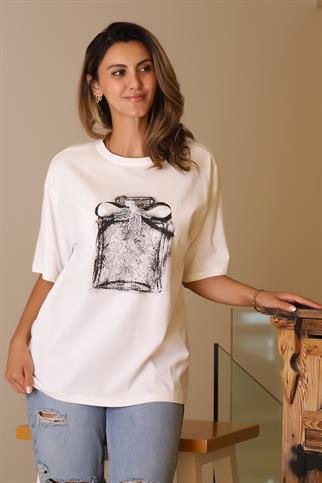 SIFIR YAKA BASIC KADIN EKRU  T-SHİRT  29456-2Y5